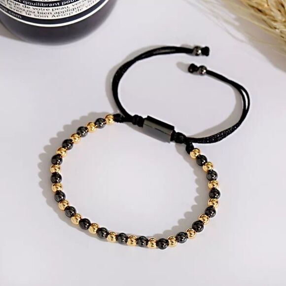 Gold Black Metal Bead Bracelet - Picture 2 of 3